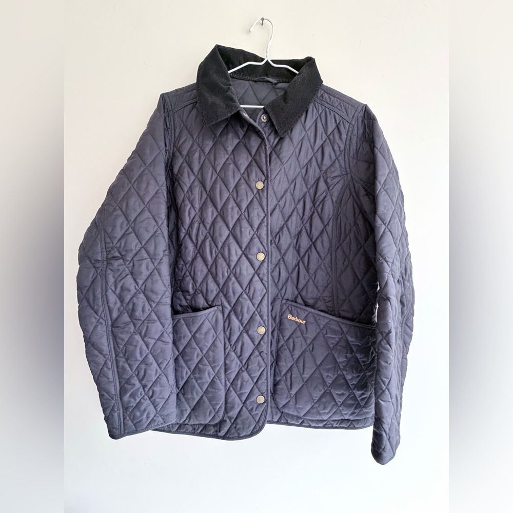 Barbour Quilted Jacket size UK 18 corduroy collar blue